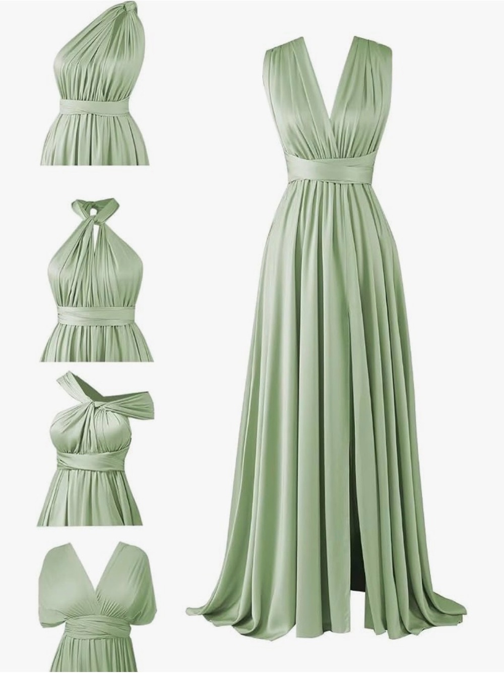 Infinity Style Convertible Satin Sage Green Maxi Dress - Women Dresses